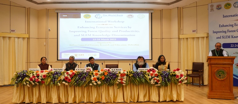 DG ICFRE addressing in inaugural session of the International Workshop on ‘Enhancing Ecosystem Services by Improving Forest Quality and Productivity, and SLEM Knowledge Dissemination’ from 22nd to 24th March 2023 at ICFRE, Dehradun 